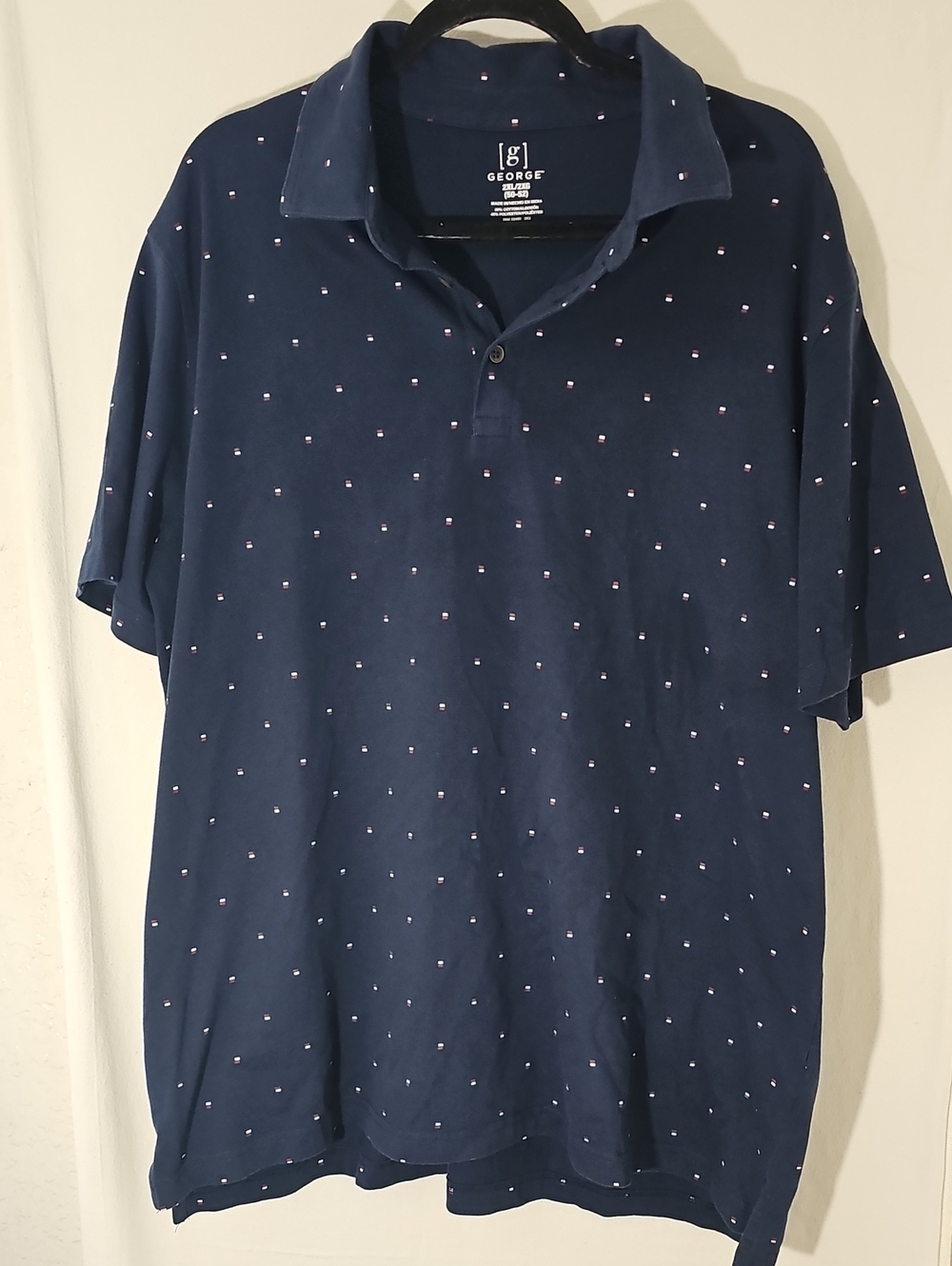 George Navy Polo with Tiny Pink Dot Print